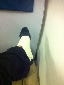 My Louboutin-wounded ankle from stepping out of the taxi with about 27 wooden hangars, after my NY event